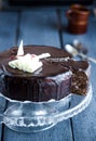 Piece of chocolate cake with cream and cherry, celebration Royalty Free Stock Photo