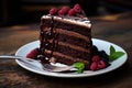 Piece chocolate cake. Generate Ai Royalty Free Stock Photo