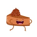 Piece of chocolate cheesecake character. Vector isolated icon.
