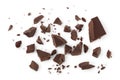 Piece of chocolate isolated on white background with clipping path. . Top view. Flat lay.