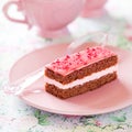 Piece of chocolate raspberry cake