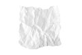 A piece of crumpled wrinkled white office paper isolated on white, texture of writing paper with wrinkles Royalty Free Stock Photo