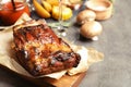 Piece of delicious barbecued ribs served