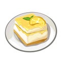 Piece of delicious cake with lemon on top, dessert Royalty Free Stock Photo