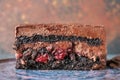 Piece of delicious chocolate cake on plate, closeup Royalty Free Stock Photo