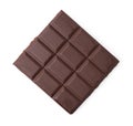 Piece of delicious dark chocolate bar isolated on white, top view Royalty Free Stock Photo