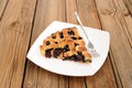 Piece of delicious homemade lattice pie with whole wild blueberries Royalty Free Stock Photo