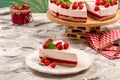 Piece delicious raspberry cheesecake, trifle, mouse. sweet raspberry dessert Royalty Free Stock Photo