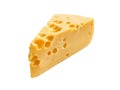 Piece of Dutch Maasdam cheese, with large holes on a white background Royalty Free Stock Photo