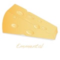 A piece of emmental cheese on white background. Dairy product, a