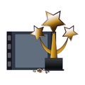 Piece of film reel and stars award icon, flat design