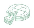 Piece of the financial pie cake. Your share of the money. Cut cake. Vector illustration.