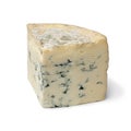 Piece of French blue Fourme d \'Ambert cheese on white background
