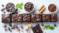 Piece of fresh brownie on white background top view Delicious chocolate pie Royalty Free Stock Photo