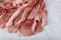 Piece of fresh juicy raw cutting meat in chopping board Royalty Free Stock Photo