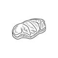 A piece of fresh and tasty pork veal galantine in black isolated on white background. Hand drawn vector sketch