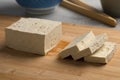 Piece of fresh tofu and slices on a cutting board Royalty Free Stock Photo