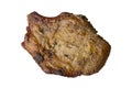 A piece of fried pork on a white background. Cooked grilled.