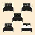 A piece of furniture for the bedroom to use as a place to sleep. Silhouette bed. Vector illustration isolated background.