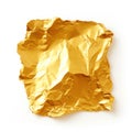 Piece of gold foil isolated on white created with Generative AI. Shiny blank object.