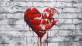 Graffiti red heart in a white brick wall