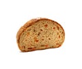 A piece of grain bread cut oval isolated on a white.