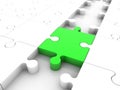 A piece of green puzzle as a step between a white puzzle Royalty Free Stock Photo