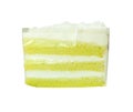 A piece of green and white coconut cake isolated on white background with clipping path Royalty Free Stock Photo