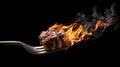 Flaming Steak on a Fork Royalty Free Stock Photo