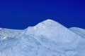A piece of ice in the form of mountains on a blue background macro Royalty Free Stock Photo