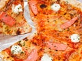 Piece of italian pizza with salmon fish Royalty Free Stock Photo