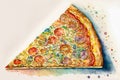 A piece of italian pizza, watercolor hand drawing. Generative AI