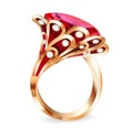 Of a piece of jewelry with a red ruby ring