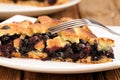 Piece of juicy homemade lattice pie with whole wild blueberries Royalty Free Stock Photo