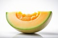 A piece of juicy melon on a white background