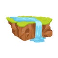 Piece of Land with Waterfall Isolated Illustration