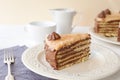 Piece of layered cake (Dobosh Hungarian cake) Royalty Free Stock Photo