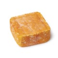 Piece of Le Chandor cheese on white background close up