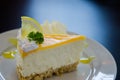 piece of lemon cheese cake on white plate