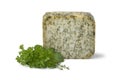 Piece of mature Dutch goats cheese with herbs