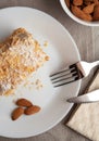 A piece of Napoleon cake on a plate. Royalty Free Stock Photo