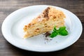 A piece of Napoleon cake from puff pastry
