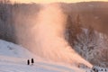 Panorama of the mountains in the evening at the ski resort Sigulda, Latvia. River Gauja. Snow blowWoods Forest Landscape in white