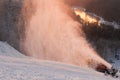 Panorama of the  mountains in the evening at the ski resort Sigulda, Latvia. River Gauja. Snow blowWoods Forest Landscape in white Royalty Free Stock Photo