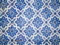 A piece of an old blue floral ceramic tile in Portugal Royalty Free Stock Photo