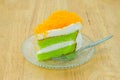 Piece of pandan cake with foi thong