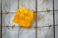 Piece of paper with human rights text on barbed wire on wooden wall Royalty Free Stock Photo