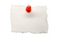 A piece of paper with red drawing pin on white background with clipping path Royalty Free Stock Photo