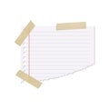 Piece of paper in a ruler on an isolated white background with a sticky tape. Vector element for your design.