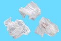 Piece paper tissue white isolated on blue background with clipping path.